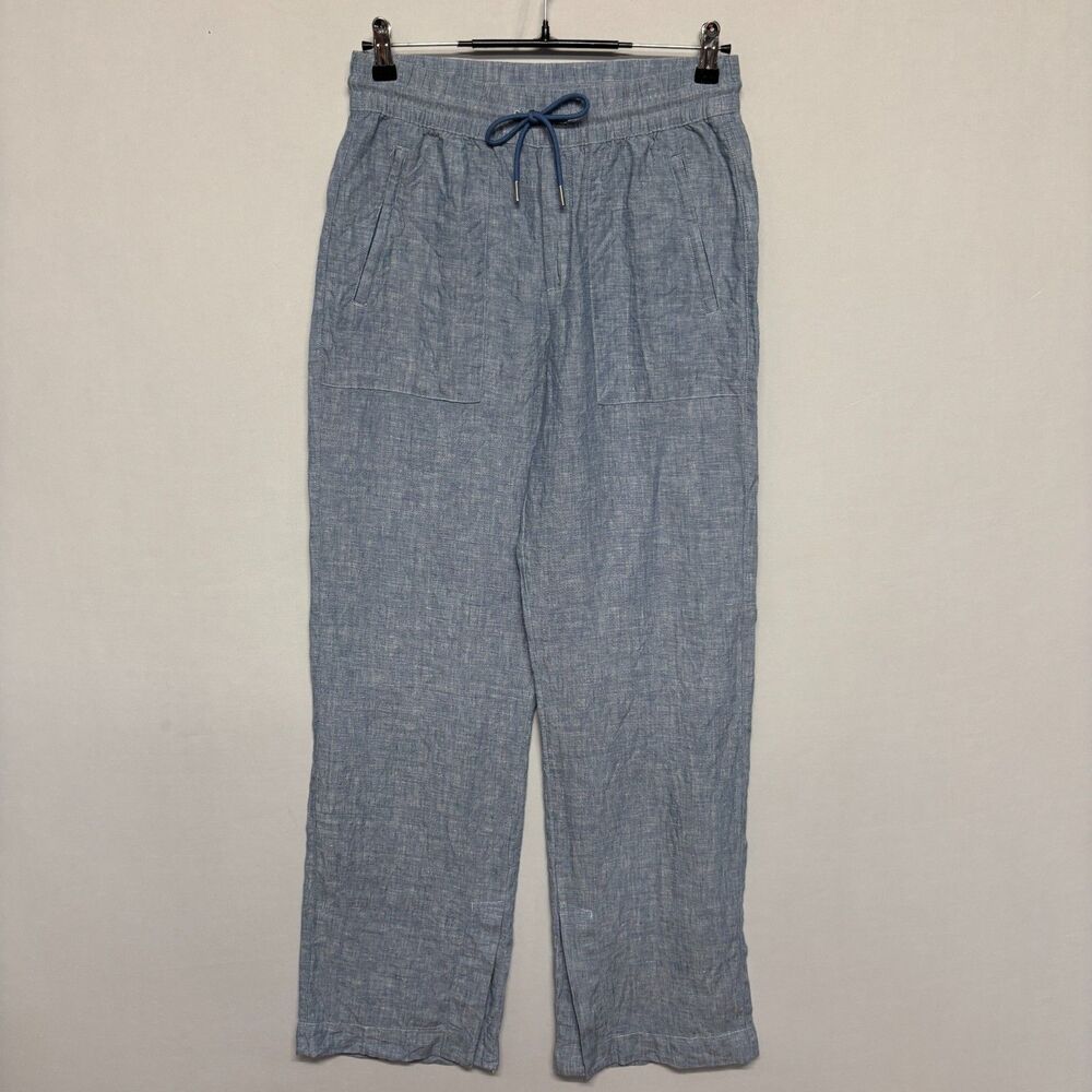 Athleta Retreat Linen Wide Leg Pants Women Size 2/T 2 Tall Chambray Blue D131 -8